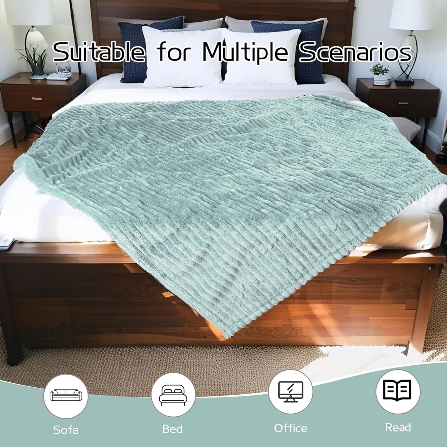 Electric Heated Blanket Full-Size 72x84 Inch - Ultra Soft Silky Flannel with Ribbed Texture, 10 Heating Levels and 12 Hours Auto-Off Feature - Mint Green