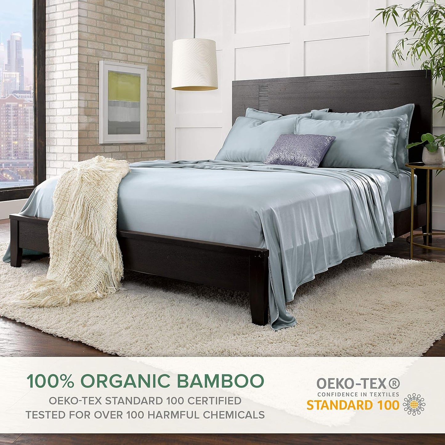 Short Queen Sheets by Pure Bamboo for RV Camper (60"x75") - Genuine 100% Organic Viscose Derived from Bamboo Bed Sheet Set, Soft & Cooling, Lifetime Quality Promise (Short Queen, Sterling Blue)