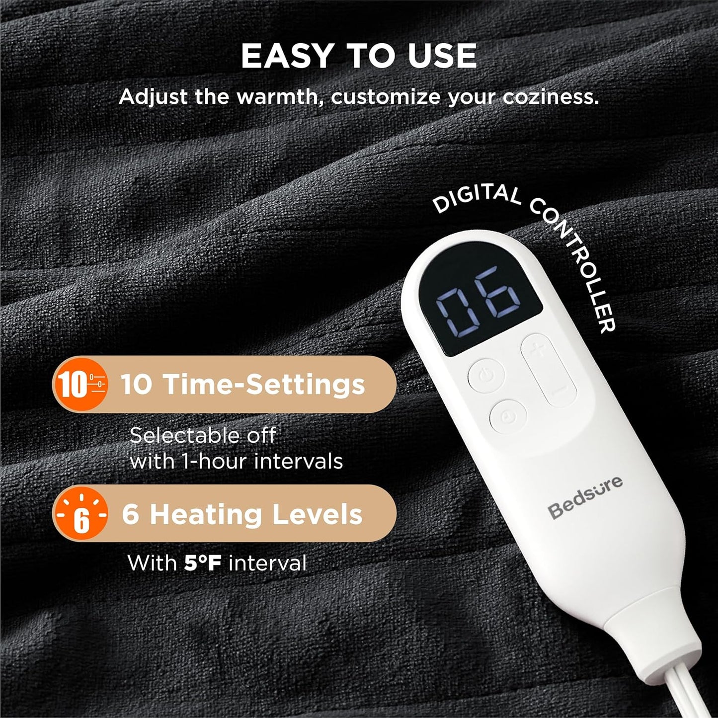 Bedsure Electric Blanket Full Size - Soft Flannel Heated Blanket, Fast Heating with 10 Time Settings & 6 Heat Settings, Warm Gift for Grandma (72x84 inches, Black)