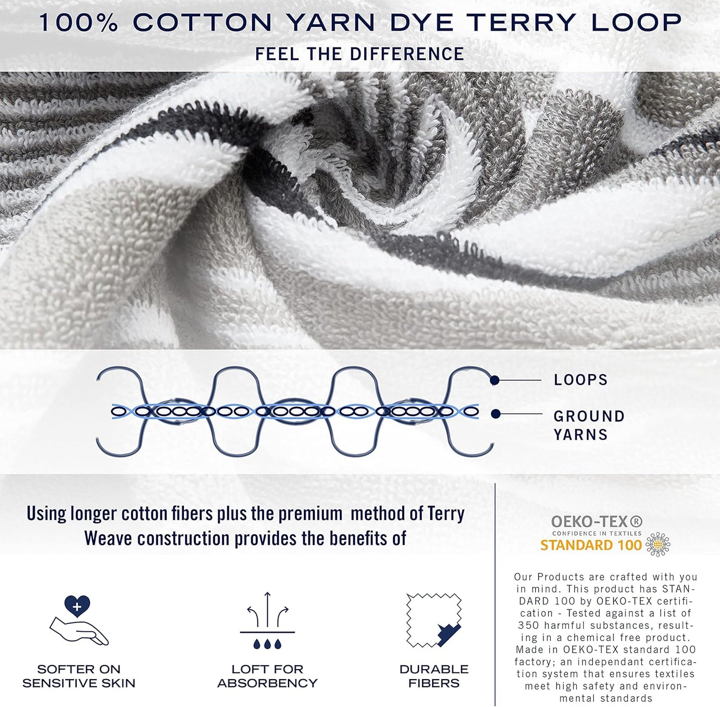 Nautica - Bath Towels, 100% Soft & Absorbent Fluffy Cotton, Highly Absorbent & Quick Dry, Medium Weight Bathroom Towels (Signature Grey, 6 Piece)