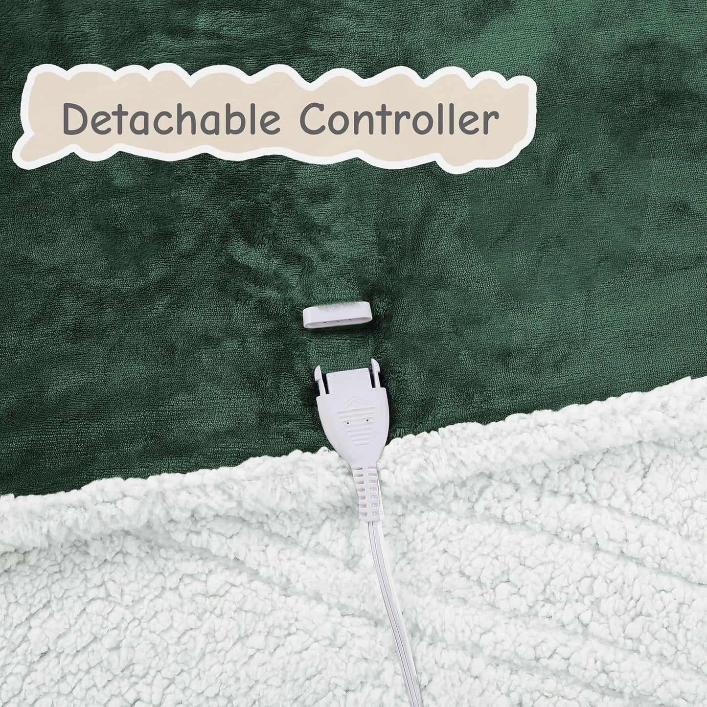 Electric Heated Blanket Throw Size 50"x60", Soft Flannel with Overheat Protection, 6 Adjustable Heat Settings & 3-Hour Auto-Off Timer, Fast Heating for Winter Comfort, Dark Green