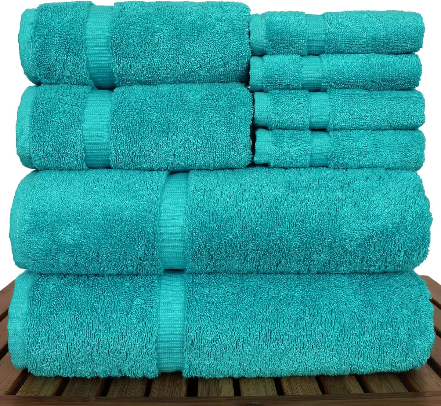 Luxury Hotel & Spa Quality, Highly Absorbent 100% Turkish Cotton, 750+ GSM, Eco Friendly Towel, Bathroom and Kitchen Dobby Border Towels, 2 Bath Towel, 2 Hand Towel, 4 Washcloths (8 Piece, Aqua Blue)