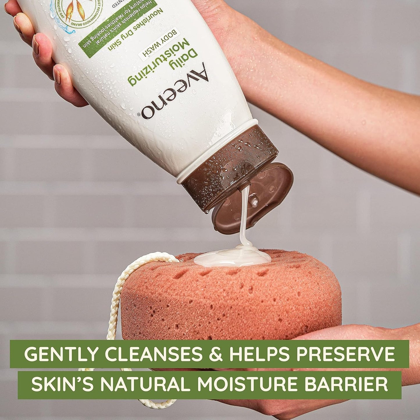 Aveeno Daily Moisturizing Body Wash for Dry & Sensitive Skin + Prebiotic Oat, Oat Body Wash & Gently Cleanses, Nourishes & Feels Hydrating on Dry Skin, Gentle & Light Fragrance, 18 fl oz