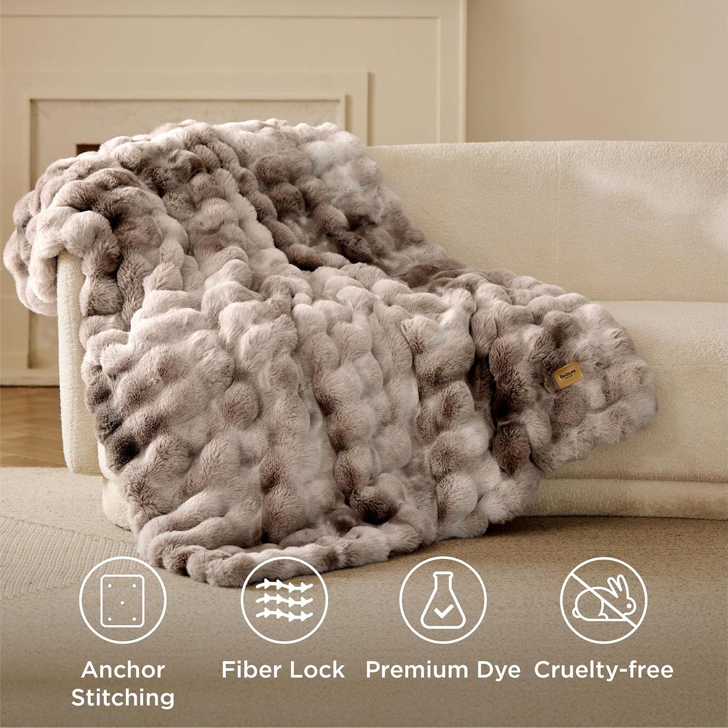 Bedsure GentleSoft Fluffy Faux Fur Blanket Twin Size, Fuzzy Soft Bubble Blanket for Couch, Faux Fur Decor for Bedroom Living Room, Thick Furry Cozy Gifts for Women, Tie-dye Brown, 60x80 Inch