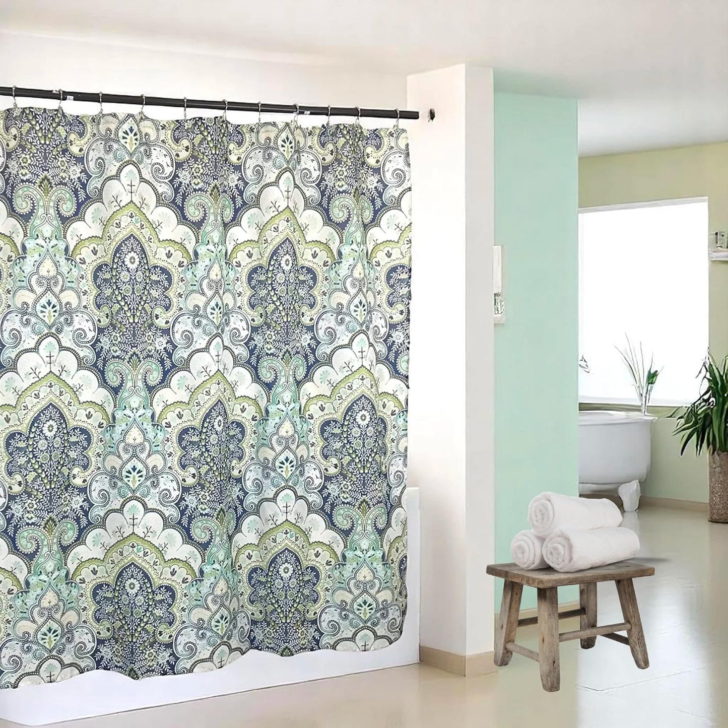 Serafina Home Hotel Quality Fabric Bathroom Shower Curtain: Floral Paisley Moroccan Damask (72 x 70 inches)