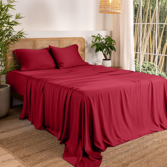 Bare Home 100% Rayon Made from Bamboo Twin XL Sheet Set - 3 Piece Bedding Set - Deep Pockets - Breathable - Easy Fit - Bedding Sheets & Pillowcases (Twin XL, Red)