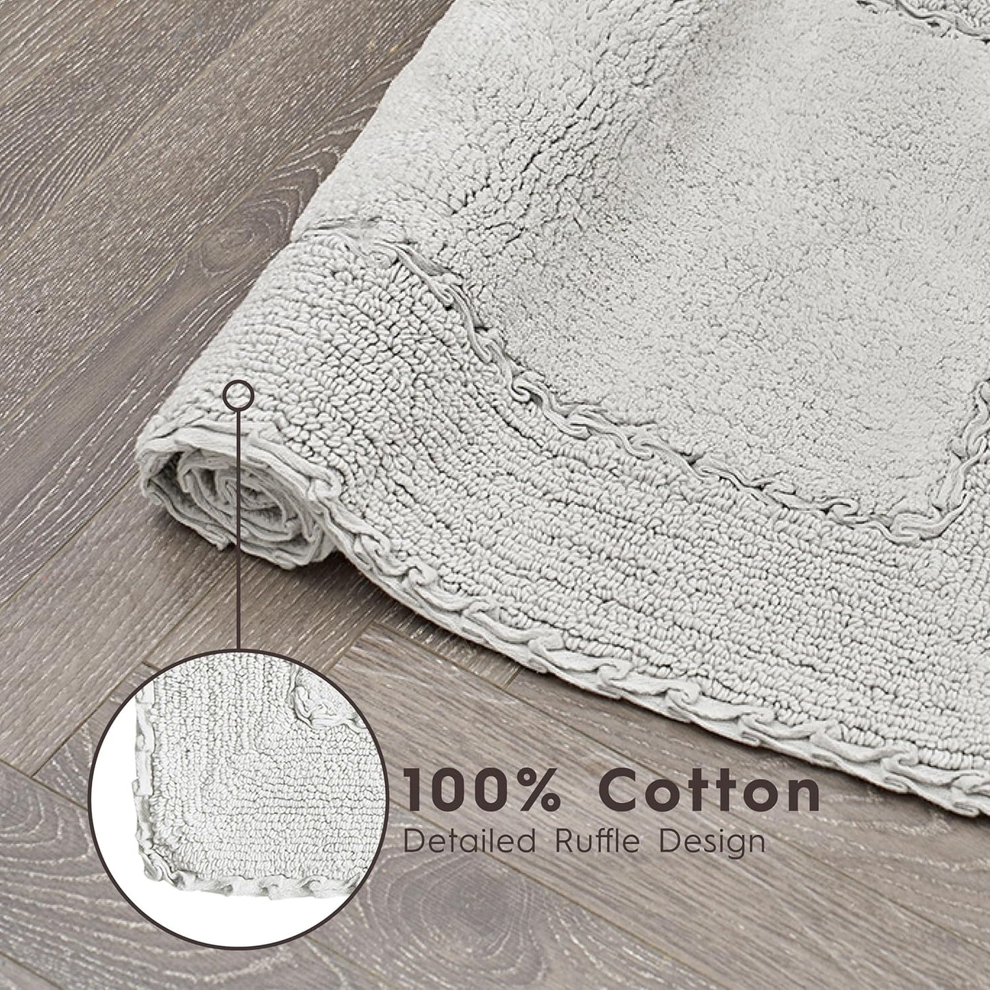 Laura Ashley Ruffle Border 100% Cotton Bath Rug, Light Grey, 20"x 34"