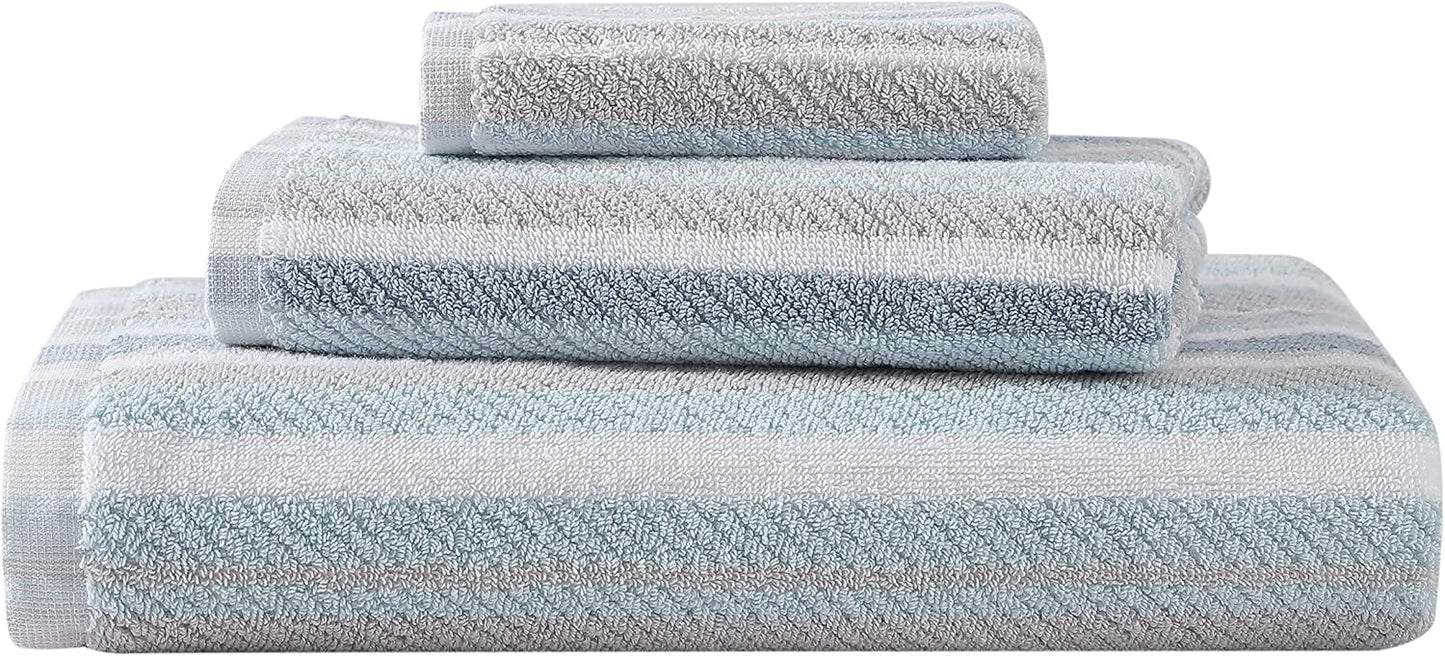 Tommy Bahama - Bath Towels, 100% Soft & Absorbent Yarn-Dyed Cotton with Twill Texture, Low Linting & Fade Resistant, Medium Weight Bathroom Towels (Ocean Bay Tranquil Blue, 3 Piece)