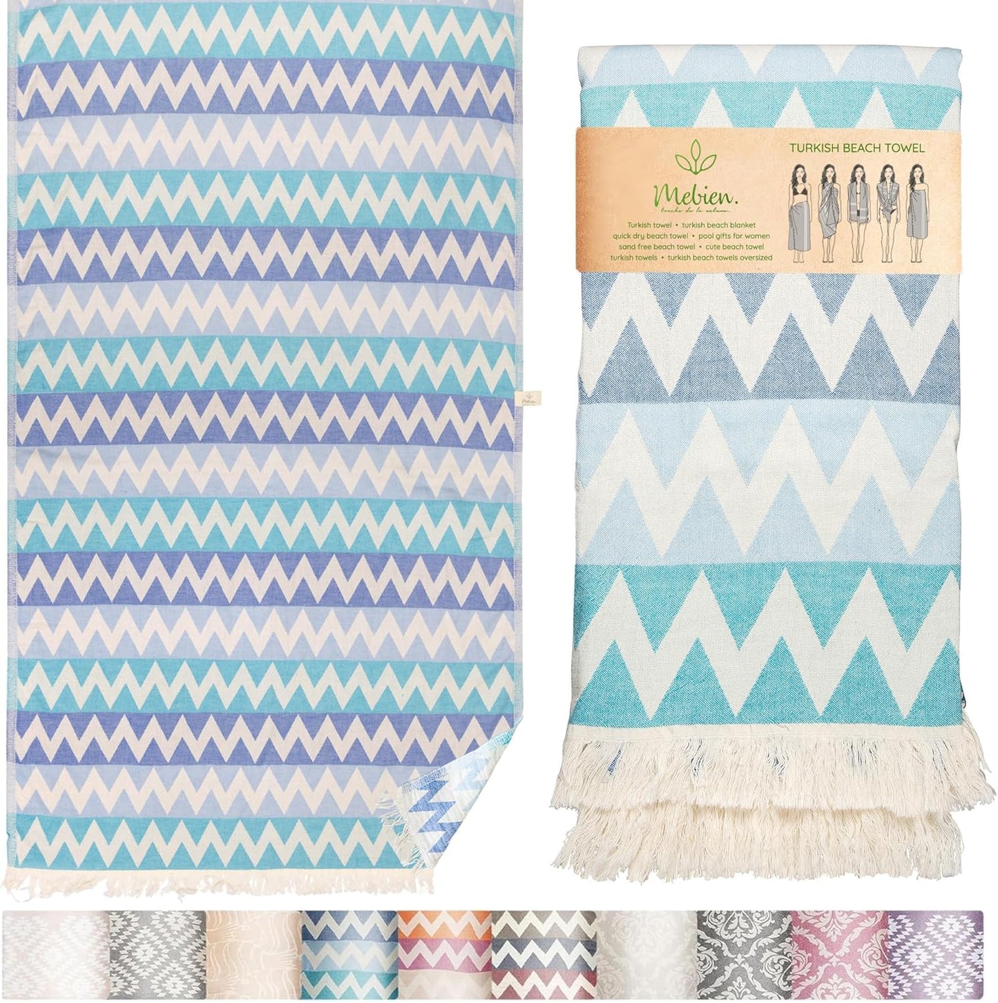 Premium Turkish Beach Towel – 100% Cotton, Quick Dry, Sand Free, Oversized Beach Towel 35”x 67” – Ideal for Travel, Pool, and Beach, – Zig Zag Blue