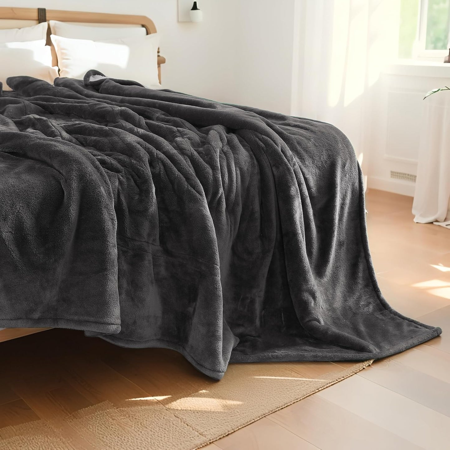 Electric Heated Blanket Queen Size 84"x90", Dual Controllers, Cozy Large Oversized, 4 Heating Levels & 10 Hours Auto Off, Cozy for Bed, Sofa, & Office, Machine Washable, Dark Gray