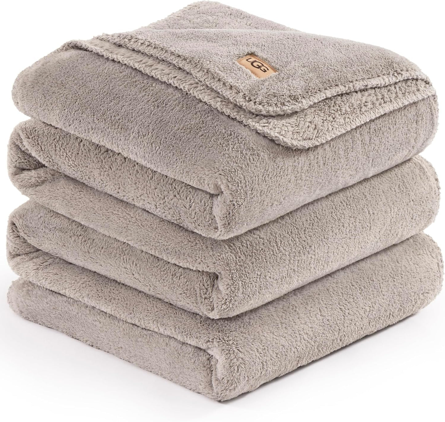 UGG Plush Cal King/King Blanket for Bed, Fleece Cozy Soft Blanket, Luxury Warm Extra Large Throw for Couch, Washable Hypoallergenic Bedding Essentials, 110" x 90", Seal Grey (Whitecap)