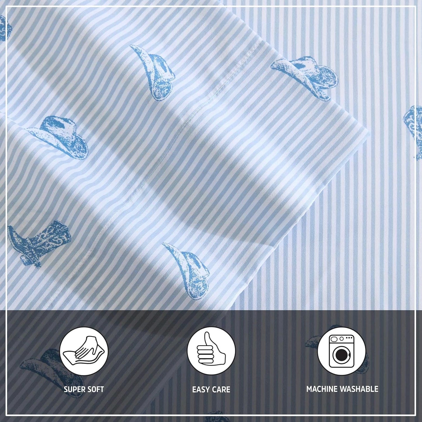 Wrangler - Queen Bed Sheets, Ultra-Soft & Lightweight Bedding with Matching Pillowcases, Lightweight Bed Set for All Season Comfort, Oeko-Tex Certified (Cowboy Pinstripe Blue)
