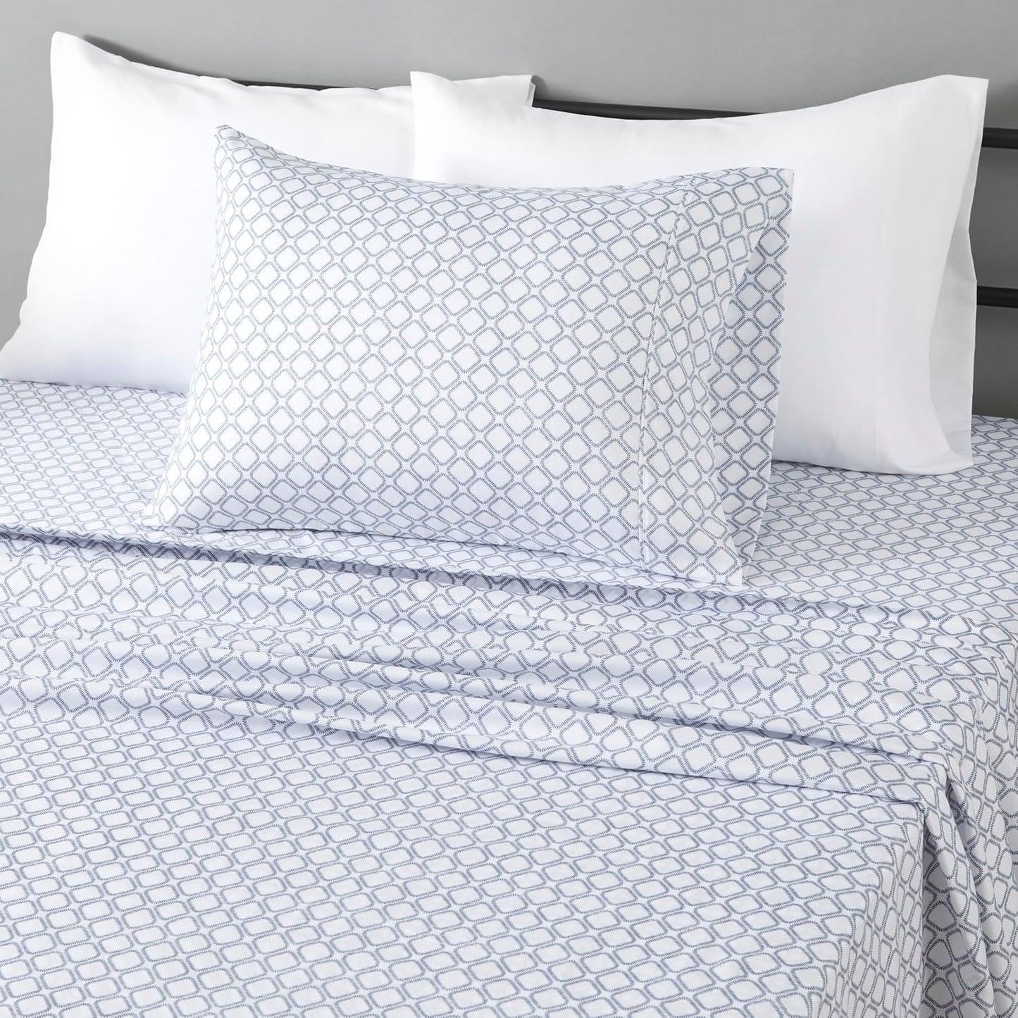 Amazon Basics Lightweight Super Soft Easy Care Wrinkle Free Microfiber 3 Piece Bed Sheet Set with 14-Inch Deep Pockets, Twin, Aqua Squre Grid, Grid, Kids, Men & Women Bedding