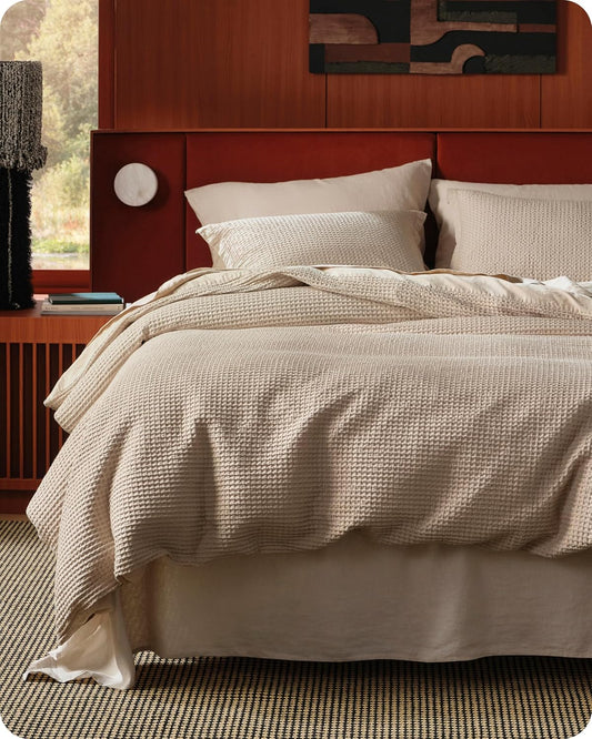 Bedsure Cotton Duvet Cover Queen - 100% Cotton Waffle Weave Khaki Duvet Cover Queen Size, GentleSoft™ and Breathable Tan Bedding Set for All Season, 3 Pieces, 90"x90"