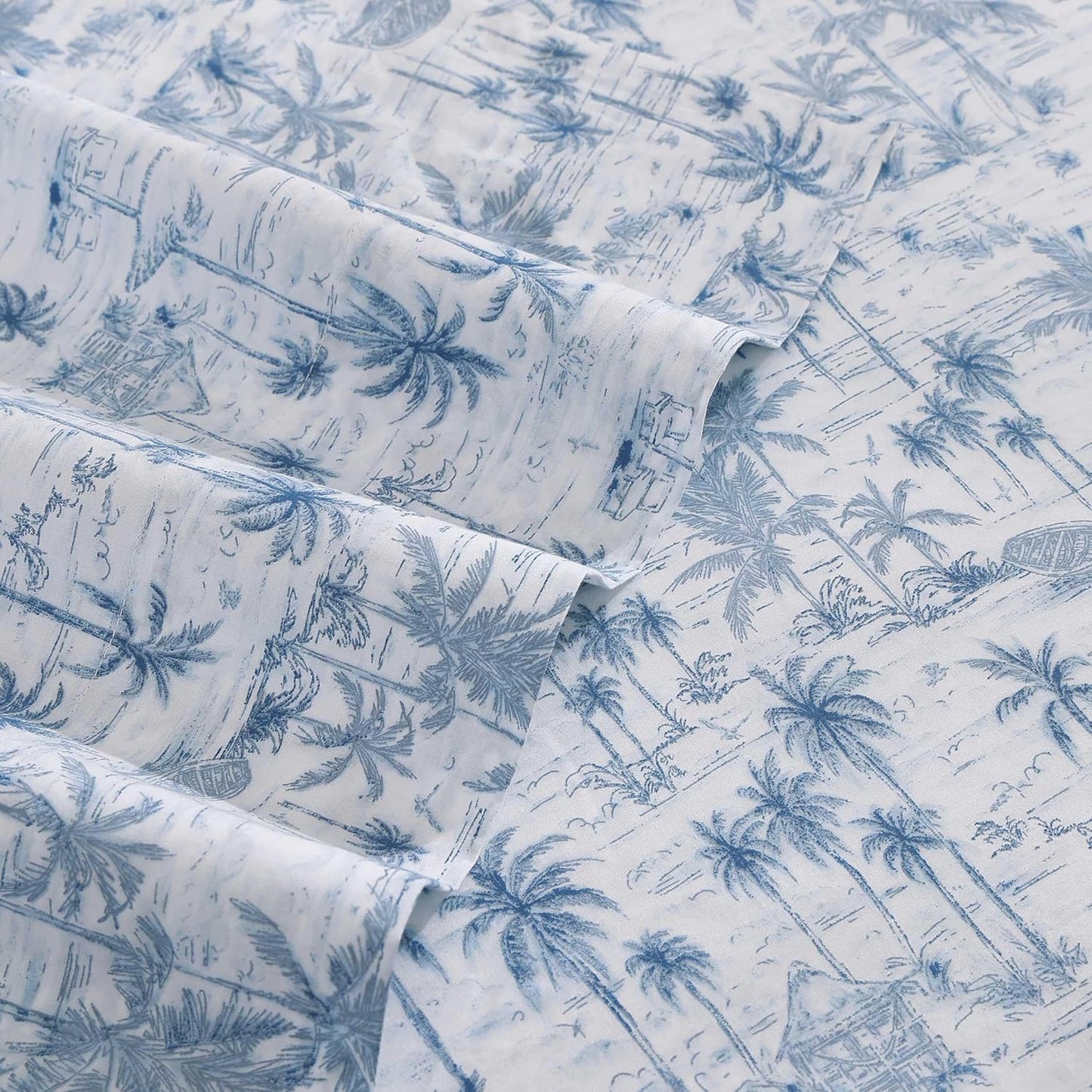 Tommy Bahama - Queen Sheets, Super Soft Cotton Percale Bedding Set with Matching Pillowcases, Crisp & Cool, Coastal Room Essentials (Surfside Blue, Queen)