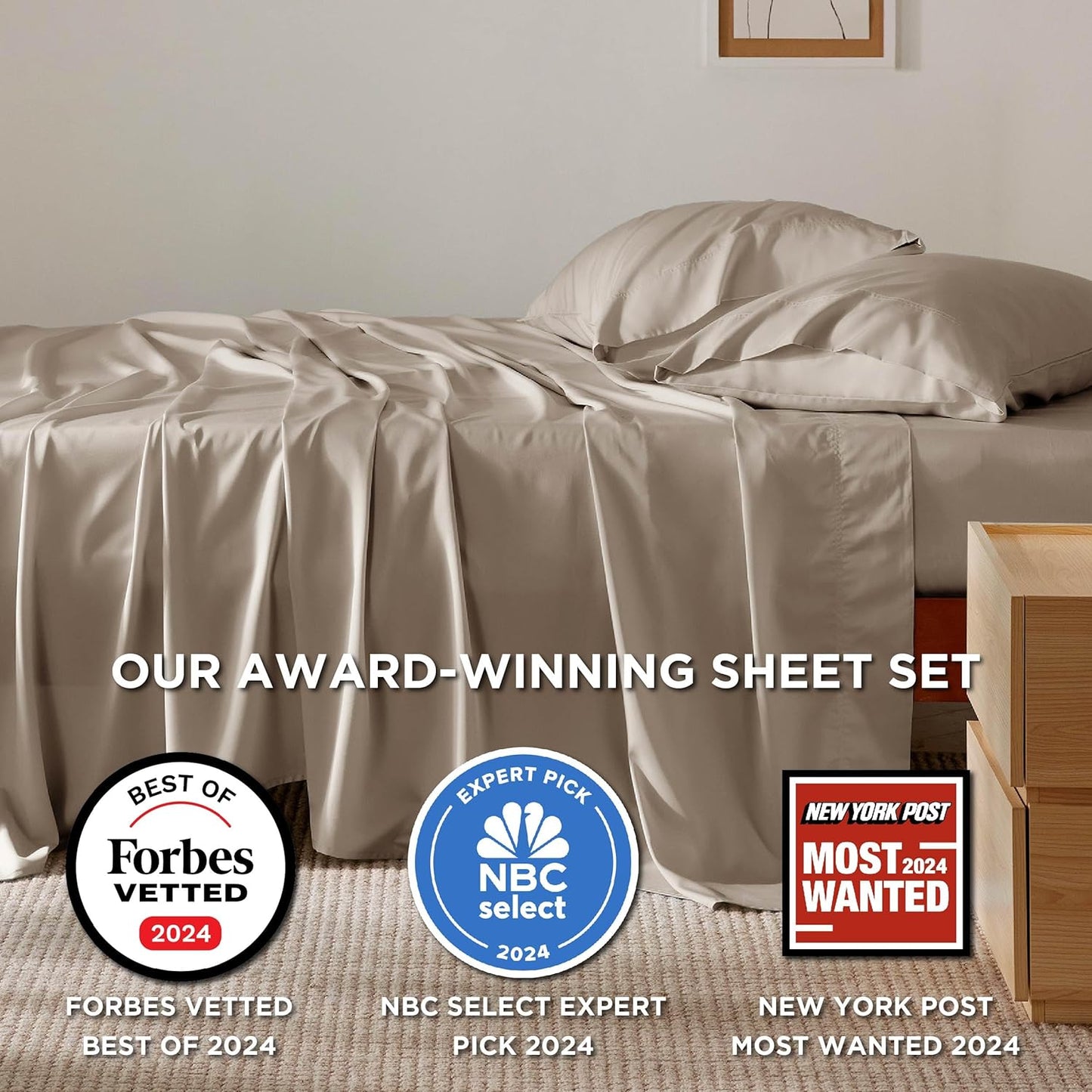 Bedsure California King Sheet Sets, Cooling Sheets, Rayon Derived from Bamboo, Deep Pocket Up to 16", Breathable & Soft Bed Sheets, Hotel Luxury Silky Bedding Sheets & Pillowcases, Simply Taupe