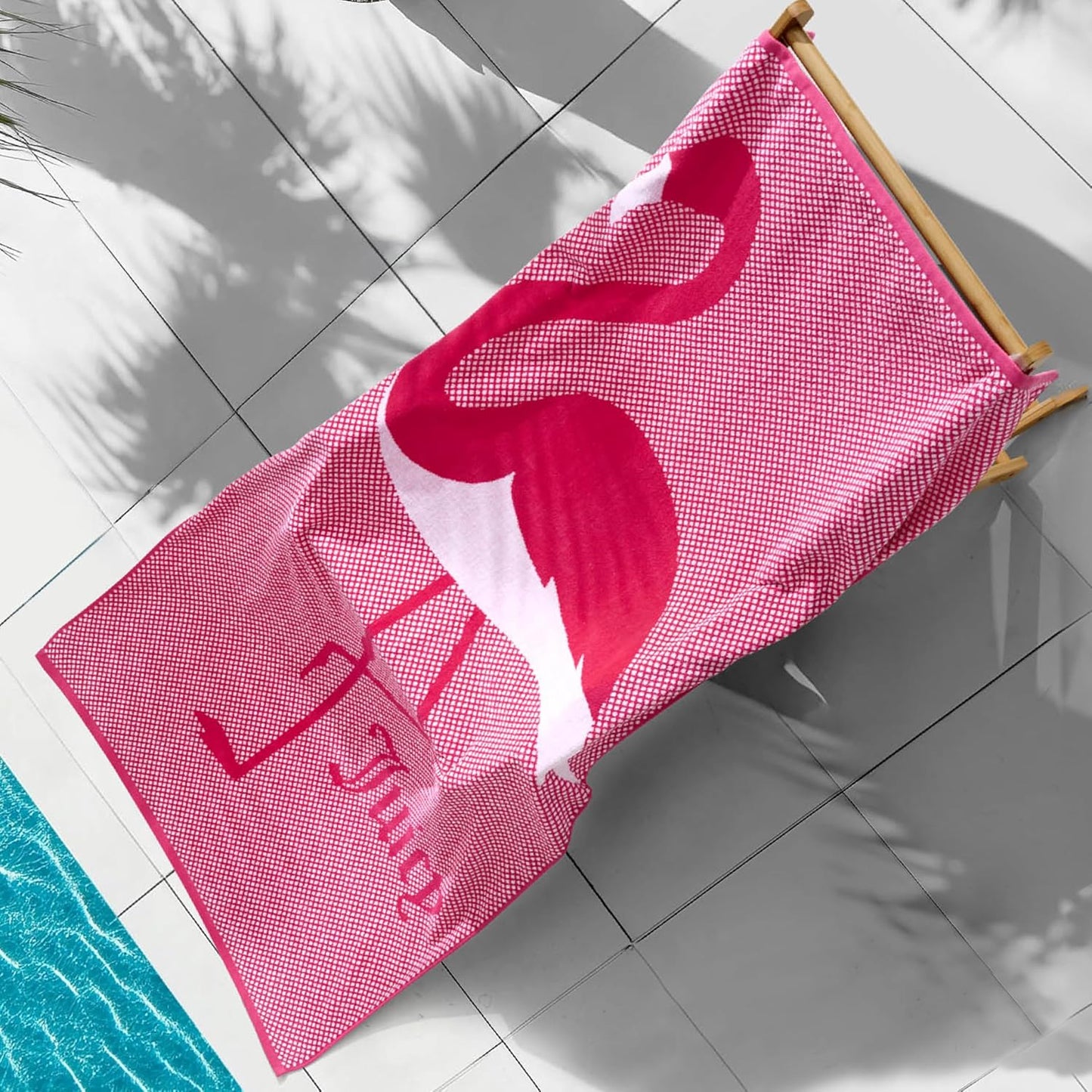 Juicy Couture Pink Flamingo 36" x 72" 100% Cotton Oversized Beach Towel - Soft, Absorbent, and Quick-Drying, Perfect for Beach, Pool, or Travel