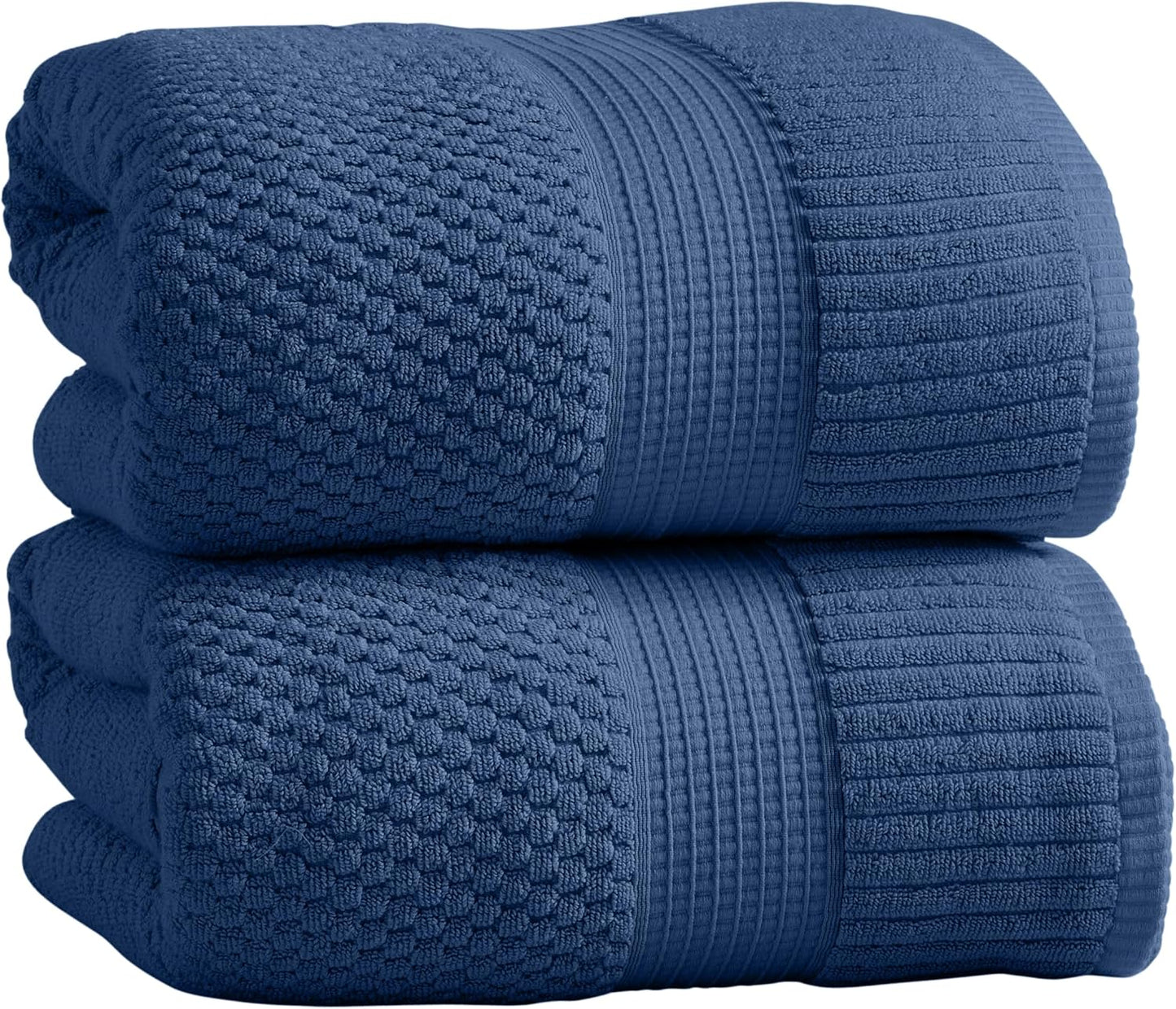 NY Loft 100% Cotton 2 Pack Bath Sheet Towel Set | Super Soft & Absorbent Quick-Dry Oversize Bath Towels |Textured and Durable Cotton | Navy Blue