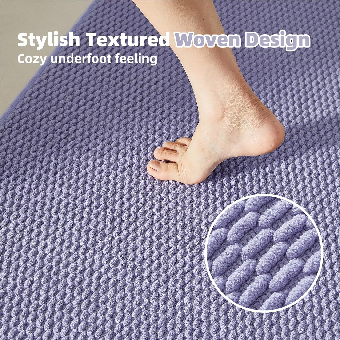 Bathroom Rugs Non Slip Washable, Super Absorbent Thin Bath Mat Quick Dry Low Pile Bathroom Rug, Denim Blue 20"x48"
