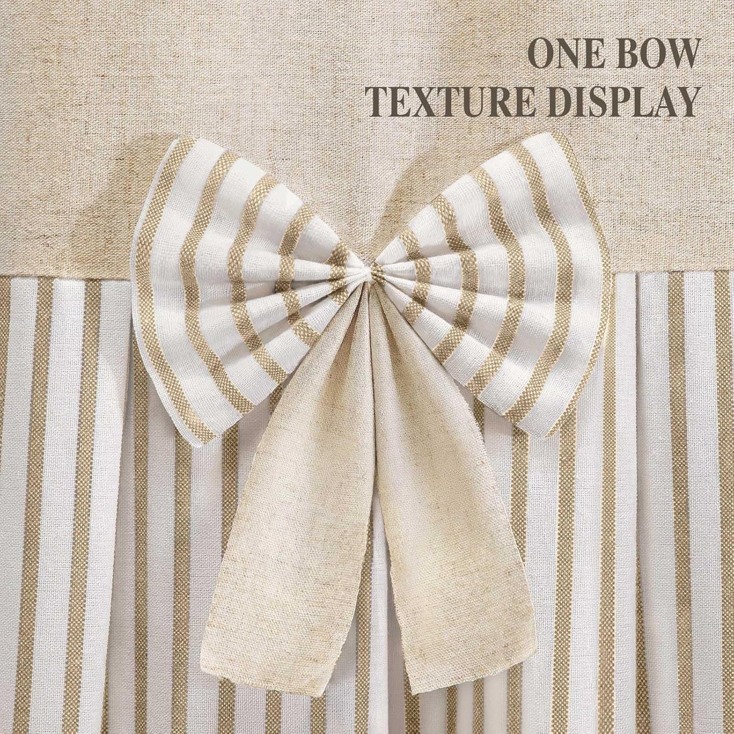 Farmhouse Shower Curtain Linen Beige Bow Woven Fabric Country Rustic Western, Pleated Beige Stripe 72" W x 84" L
