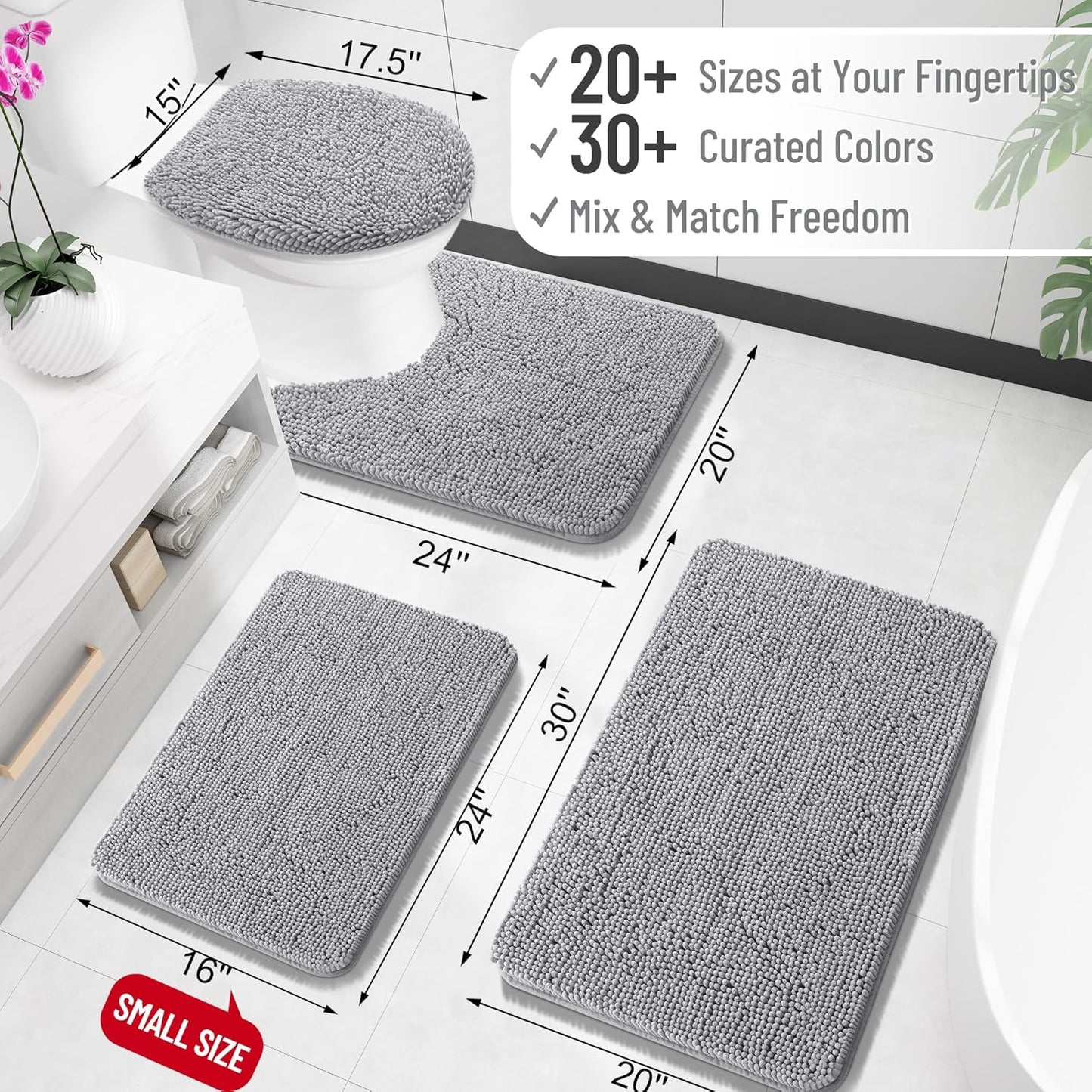 OLANLY Bathroom Rugs 40x32, Extra Soft Absorbent Chenille Bath Rugs, Rubber Backing Quick Dry, Machine Washable Bath Mats for Bathroom Floor, Tub and Shower, Home Decor Accessories, Grey