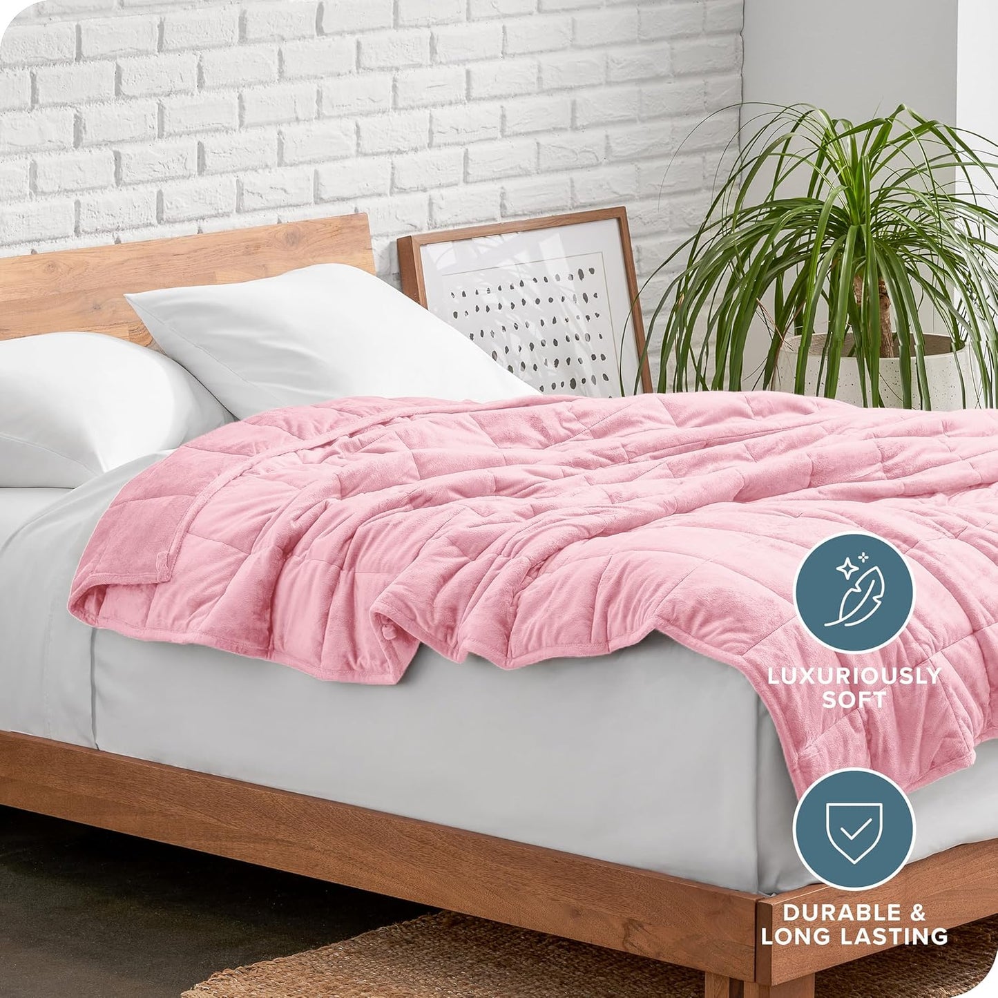 Bare Home Weighted Blanket Twin or Full Size 7lb (40" x 60") for Adults - Minky Fleece - Premium Heavy Blanket Nontoxic Glass Beads (Light Pink, 40"x60")