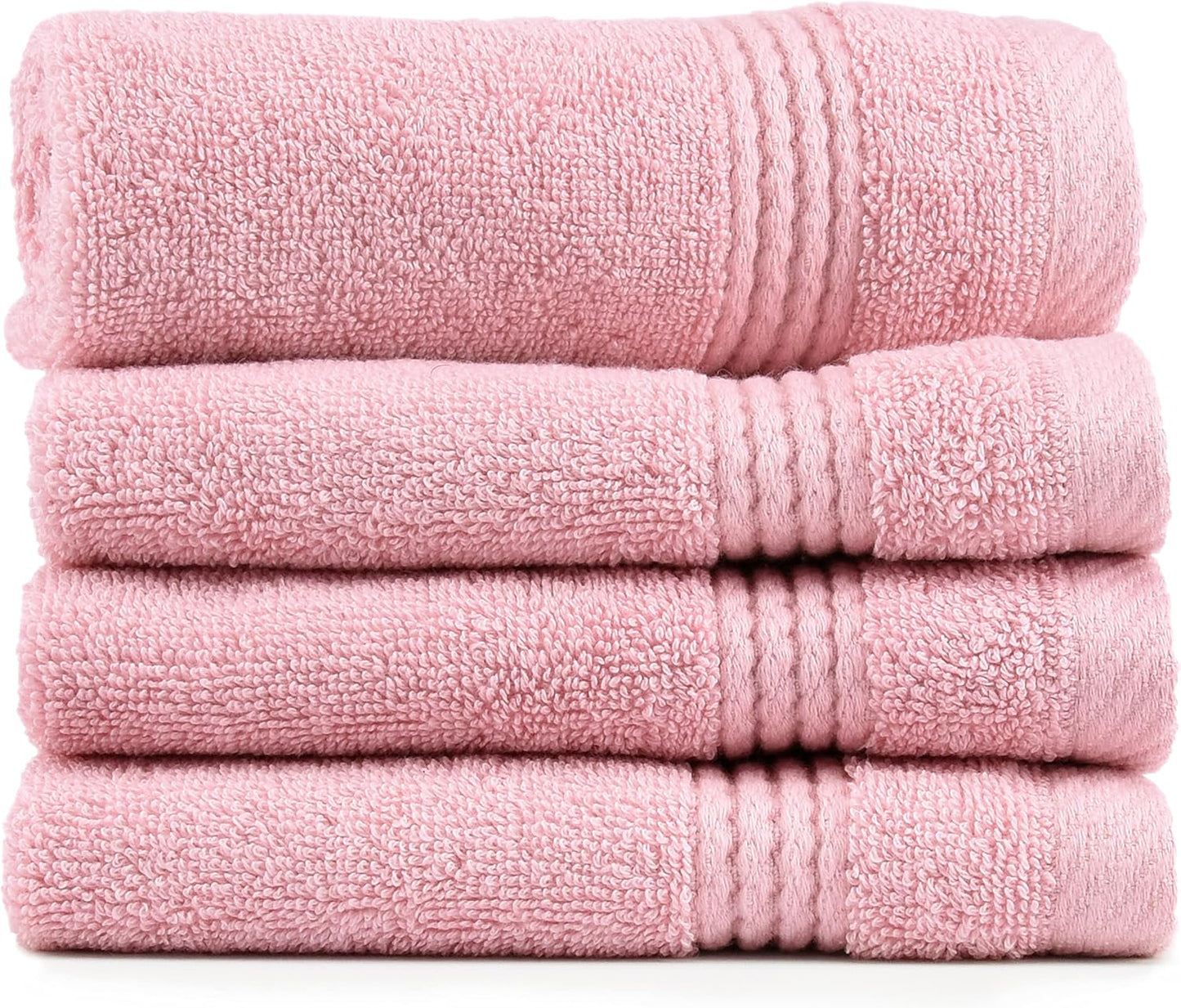 EastNBlue Lara 100% Turkish Cotton Washcloths 4 Pack, Extra Soft & Absorbent Wash Cloths for Face & Body (12" x 12"), Terry Cloth, Small Hand Towels for Bathroom, Rose (Pink)