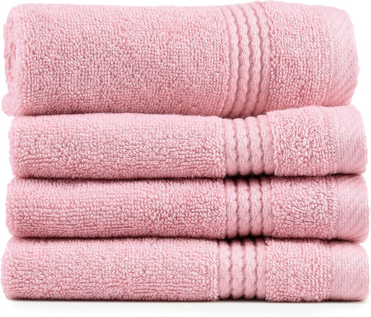 EastNBlue Lara 100% Turkish Cotton Washcloths 4 Pack, Extra Soft & Absorbent Wash Cloths for Face & Body (12" x 12"), Terry Cloth, Small Hand Towels for Bathroom, Rose (Pink)