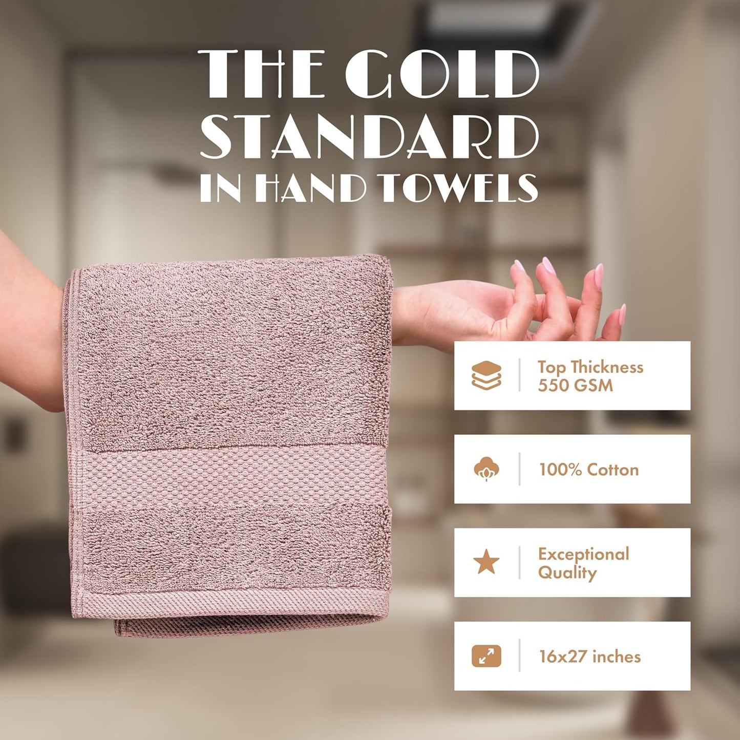 White Classic Pink Hand Towels for Bathroom [12 Pack] Cotton Hand Towel Bulk for Gym, Kitchen and Spa, 16x27 Inches Soft Highly Absorbent Quick Dry Terry Salon Towels
