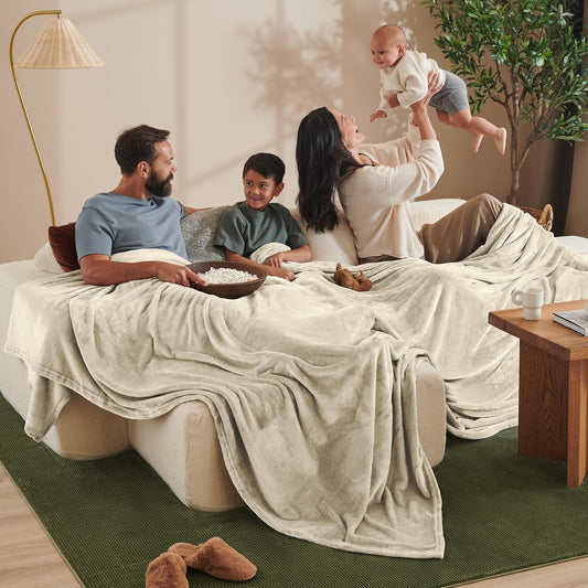 Bare Home Fleece Blanket - Giant Size - Ultra-Soft Lightweight for Bed, Sofa, and Couch - Luxury Microplush - Cozy Warm Blanket (Giant, Oyster)