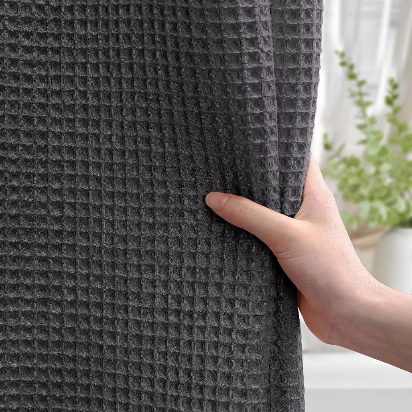 Long Waffle Shower Curtain - Charcoal Gray Cotton Texture Fabric Heavyweight Shower Curtain for Bathroom,72Wx78L