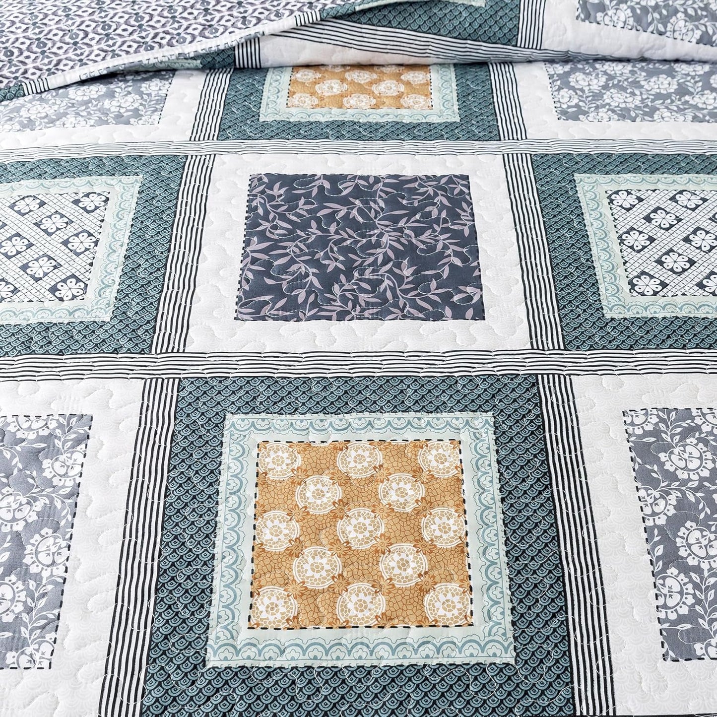 HoneiLife Quilt Sets King Size - 3 Pieces Microfiber Bedspreads Lightweight Coverlets Retro Bed Cover King Quilt Bedding Set All Season Quilts-Grey