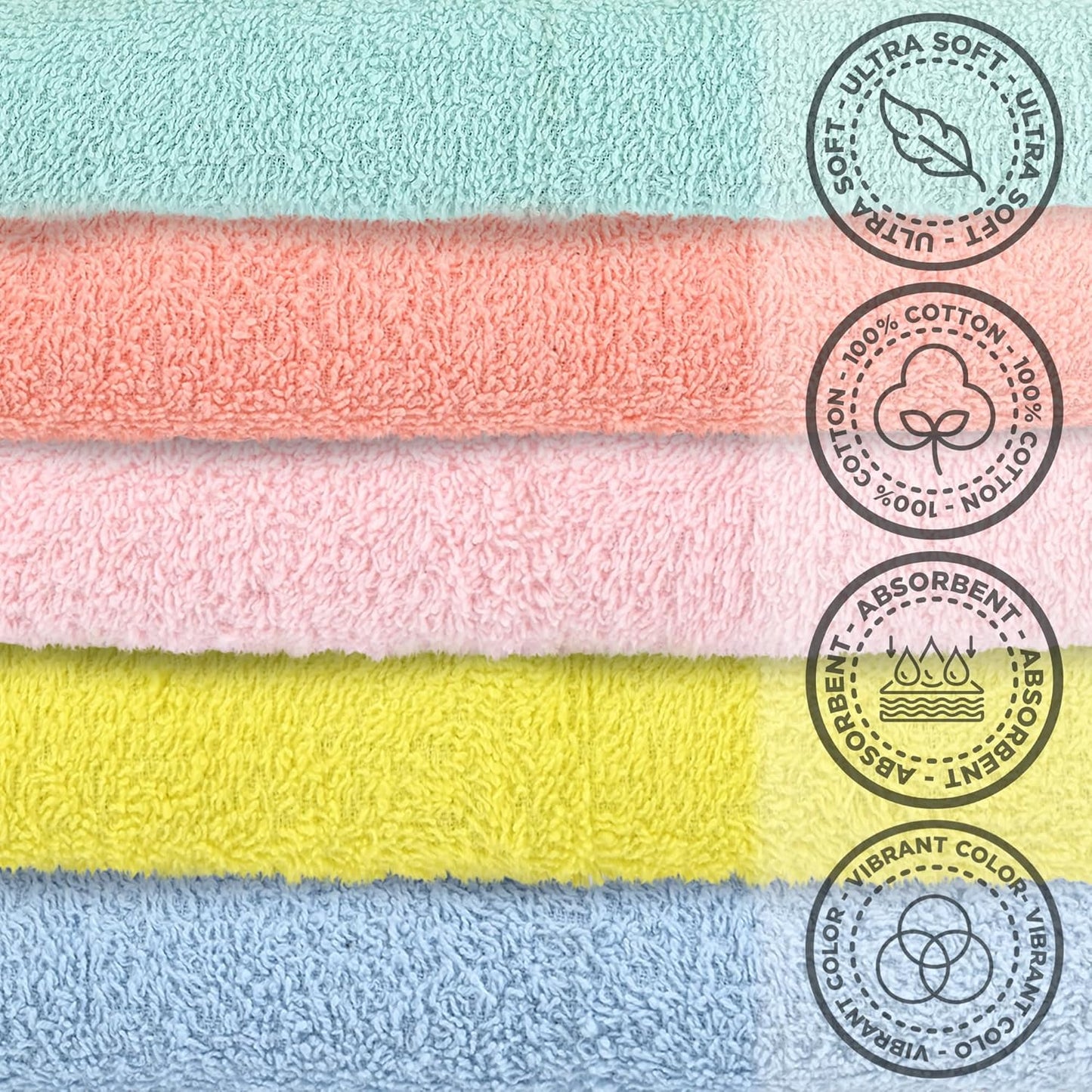 Crystal Ridge Cotton Wash Cloths 24 Pack - Washcloths for Showering, Face and Body, Soft and Highly Absorbent Multipurpose Towels for Bathroom, Kitchen, Spa and Gym - Wash Rags 12 x12 (Lt Pink)
