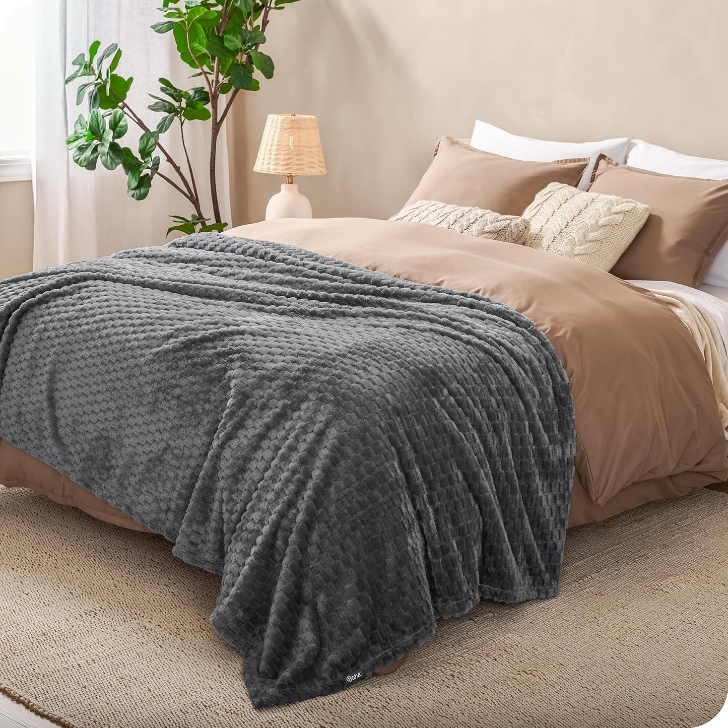 Bare Home Textured Fleece Blanket - Twin/Twin Extra Long - Ultra-Soft Lightweight for Bed, Sofa, and Couch - Luxury Microplush - Cozy Warm Blanket (Twin/Twin XL, Waffle Grey)