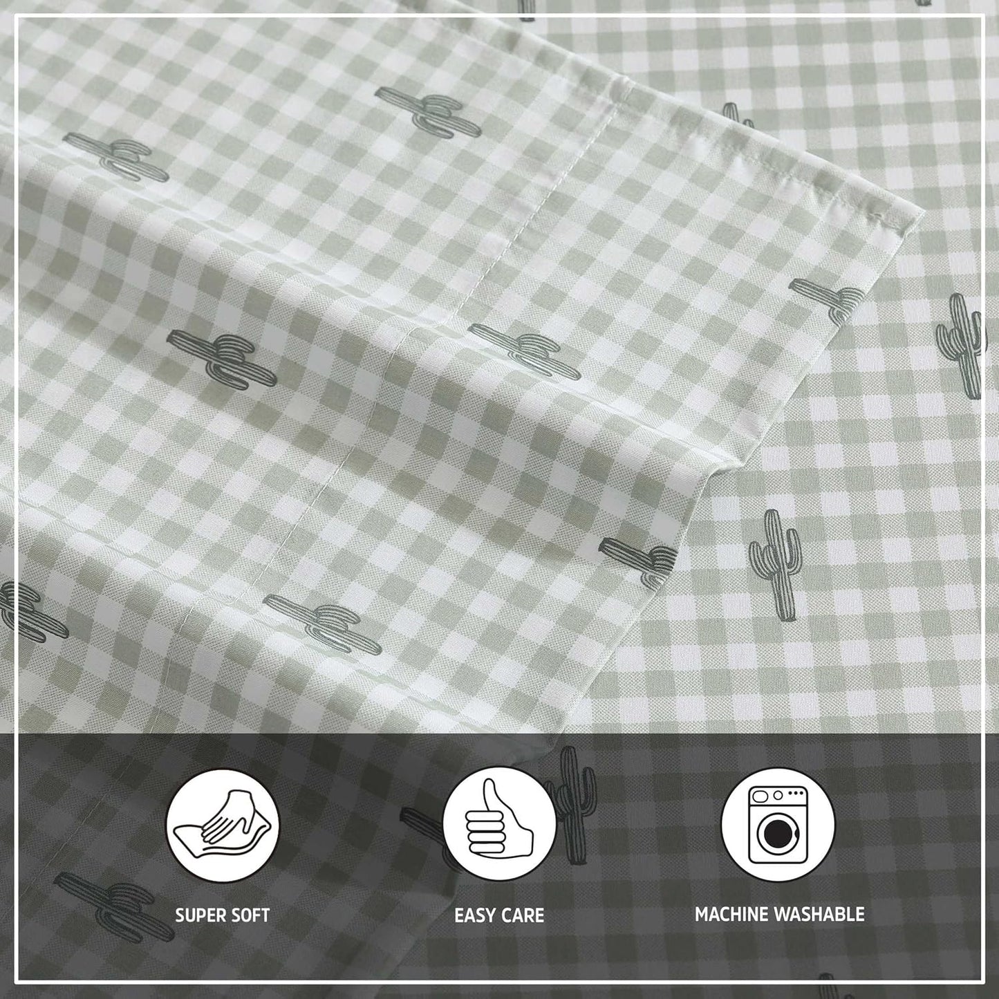 Wrangler - Full Bed Sheets, Ultra-Soft & Lightweight Bedding with Matching Pillowcases, Lightweight Bed Set for All Season Comfort, Oeko-Tex Certified (Cactus Gingham Green)