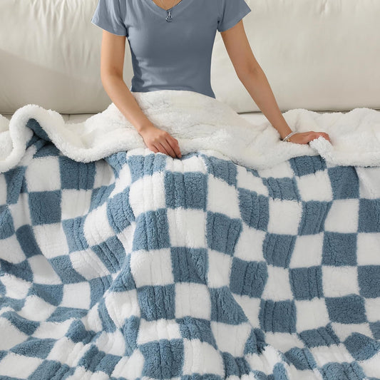 Electric Heated Blanket 6 Heating Settings & 1-10H Auto Off Full 72×84 Checkered Plaid Double Sided Plush Sherpa Ultra-Soft Warm Thick, Machine Washable, Fast Heating, Home Office Light Blue