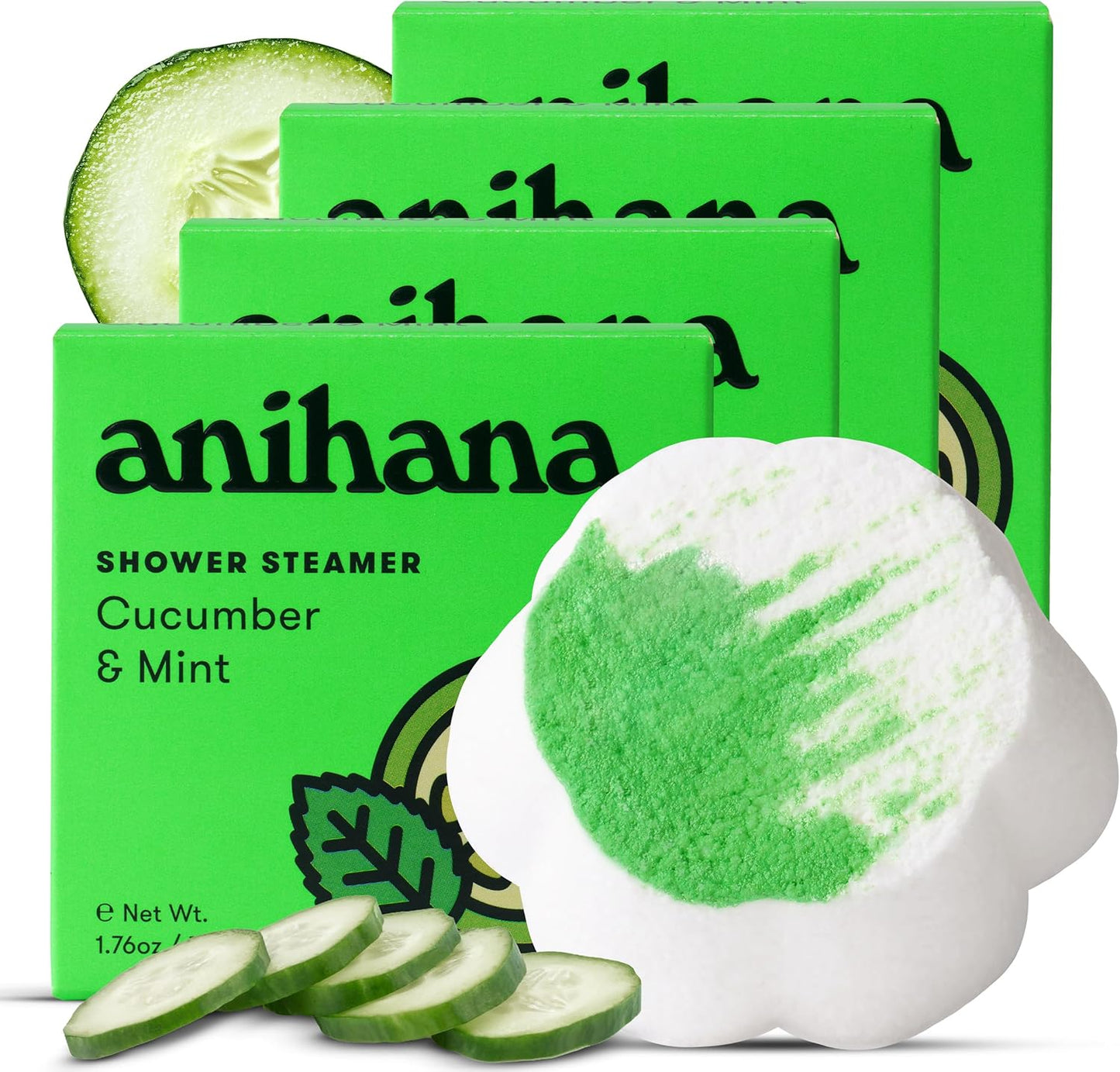 ANIHANA Shower Steamers 4 Pack, Paraben Free, Cruelty Free, Refreshing Cucumber Mint Scent, 1.76 oz Each