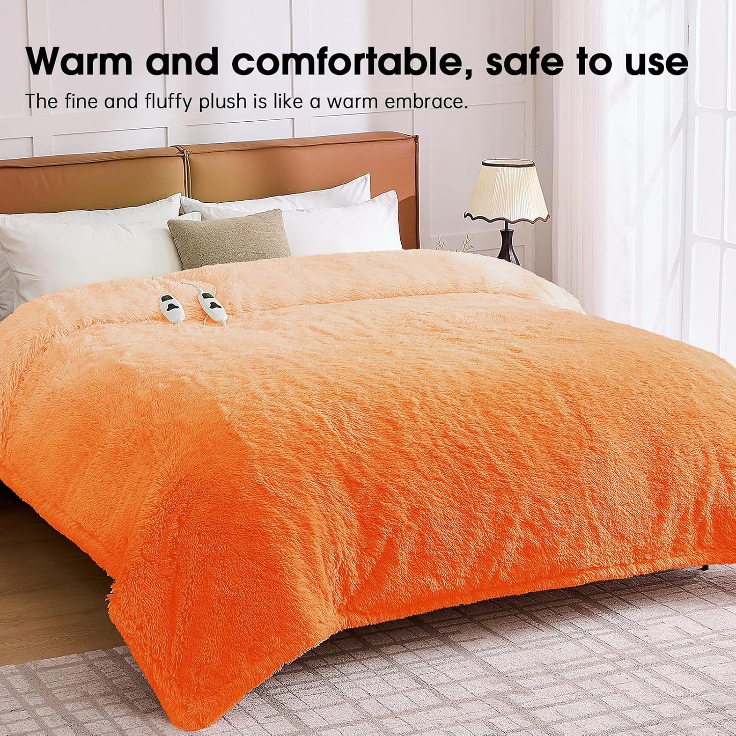 Heated Electric Blanket Queen–Faux Fur with Soft Thick SherpaWarm Winter Birthday Gifts for Women Grandma,Dual Control,10 Heat Settings,5 Time Settings, 84x90, Cocoa Brown