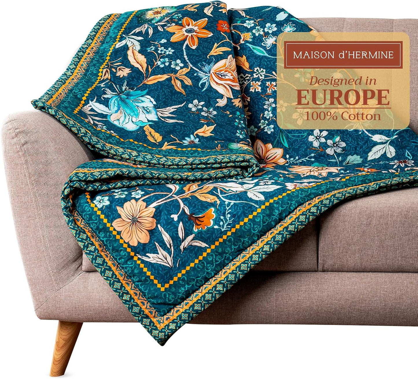 Maison d' Hermine Throw Blanket for Couch Lightweight Soft Warm Breathable Cotton Throw Blankets for Bed Girls Boys Women Men Sofa Travel Living Room Chair Bedding (50"x60", Luxury Loft - Dark Teal)