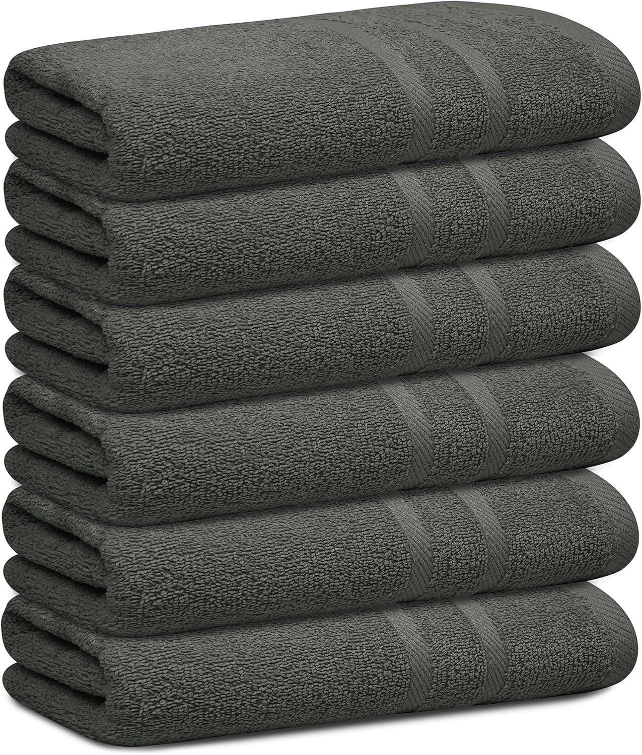 Looperry 6 Pack Small Bath Towel Set - 100% Cotton 23x46 Shower Towels in 450 GSM. Lightweight & Absorbent Quick Dry Gym Towel for Showering, Pet Drying, Spas & Salons (Charcoal Grey)