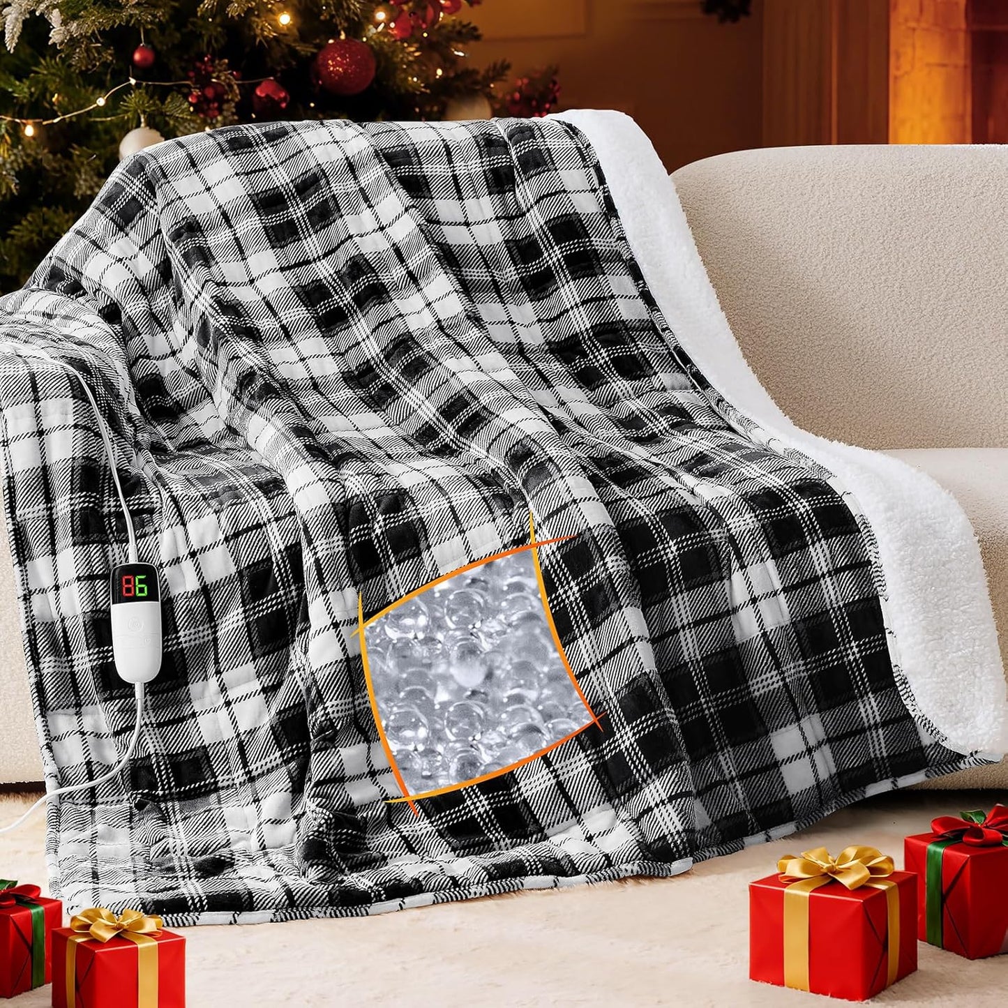 Grey Heated Weighted Blanket for Adults 20Lbs Queen Size 60"x80", 2-in-1 Electric Heating Pad Lap Heavy Blanket for 190-210lbs for Bed Couch, 10 Level 8H Auto Off, Birthday Gifts for Men Dad Boyfriend