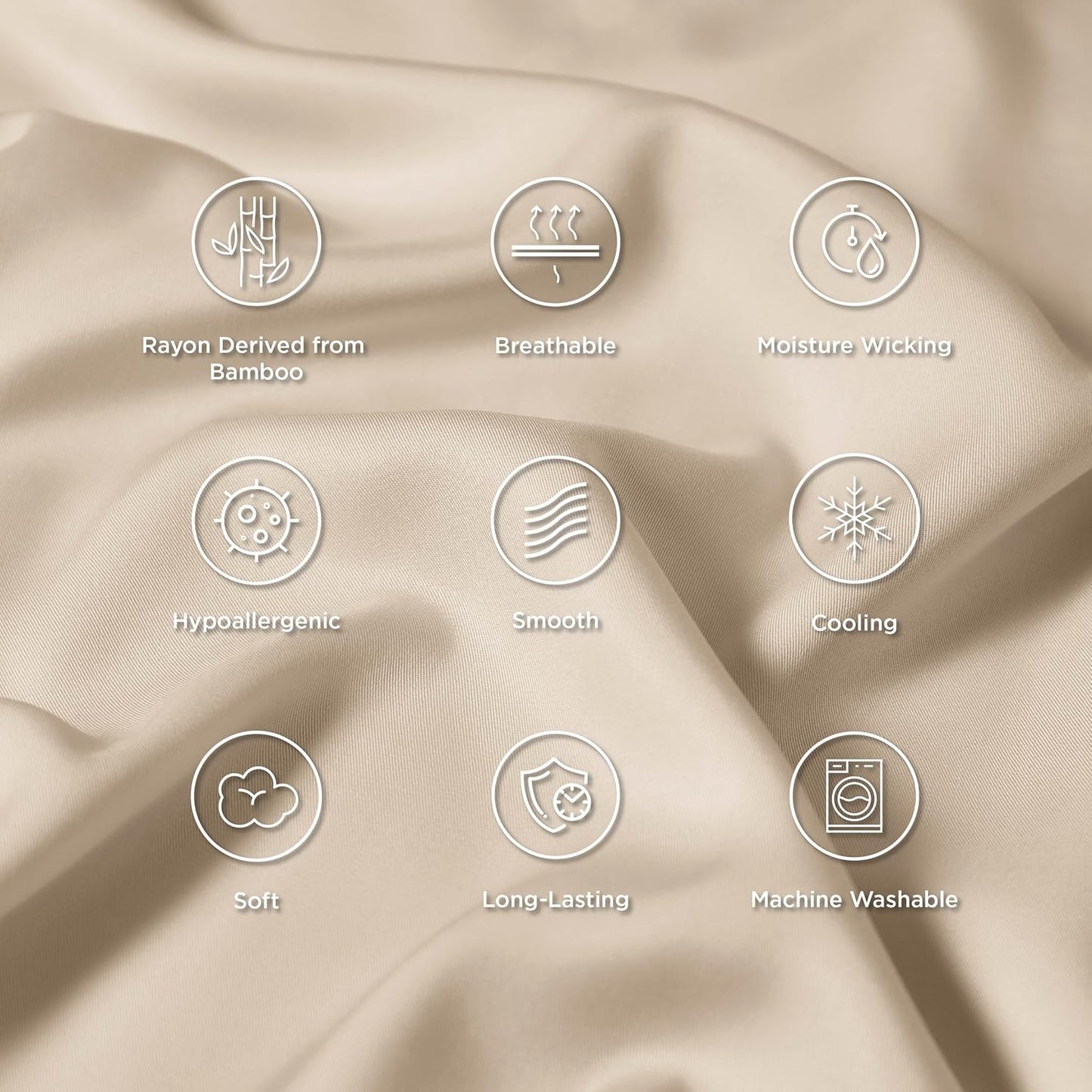 Bedsure Pillow Cases Standard Size, Cooling Pillow Cases, Rayon Derived from Bamboo Beige Pillowcases Standard Set of 2, Breathable & Soft Bedding Pillow Covers with Envelope Closure, 20x26 Inches
