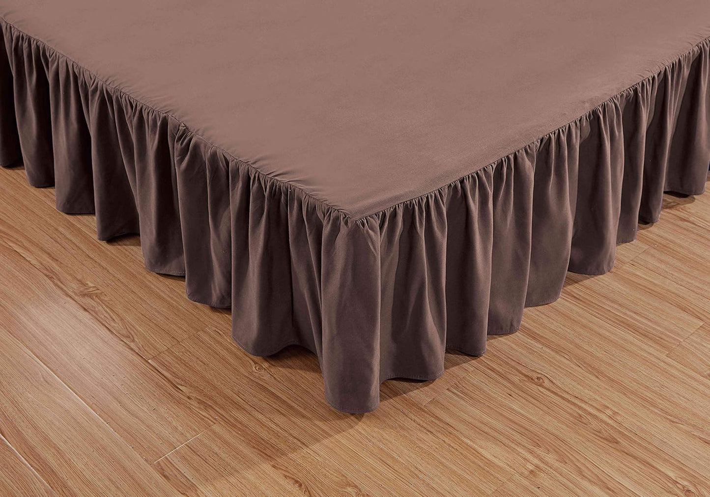 Sheets & Beyond Wrap Around Solid Microfiber Luxury Hotel Quality Fabric Bedroom Gathered Ruffled Bedding Bed Skirt 14 Inch Drop (Twin, Brown)