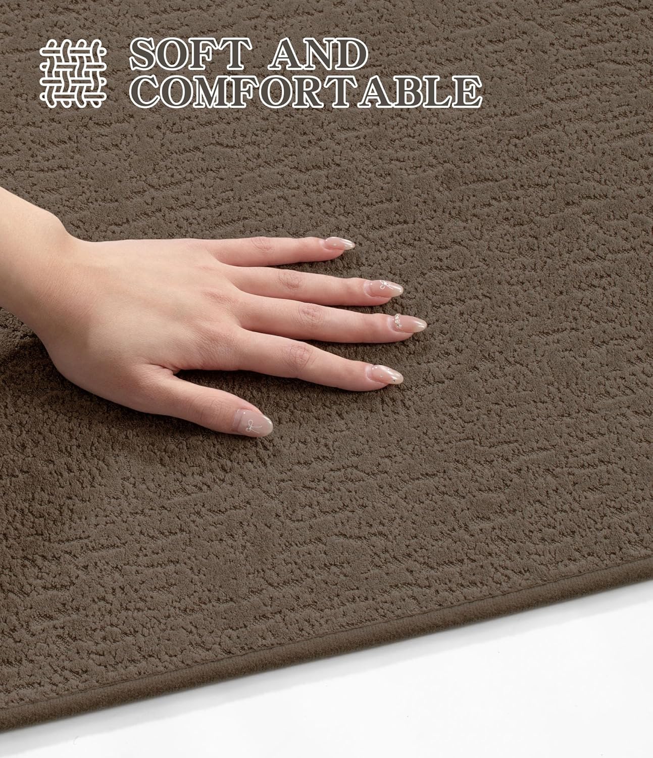 Chakme 2 Piece Bathroom Rug Sets, Ultra Thin Bath Mat, Absorbent & Quick Drying, Non Slip, Durable, Easy to Clean, Geometric Design, Coffee, 17" x 24"