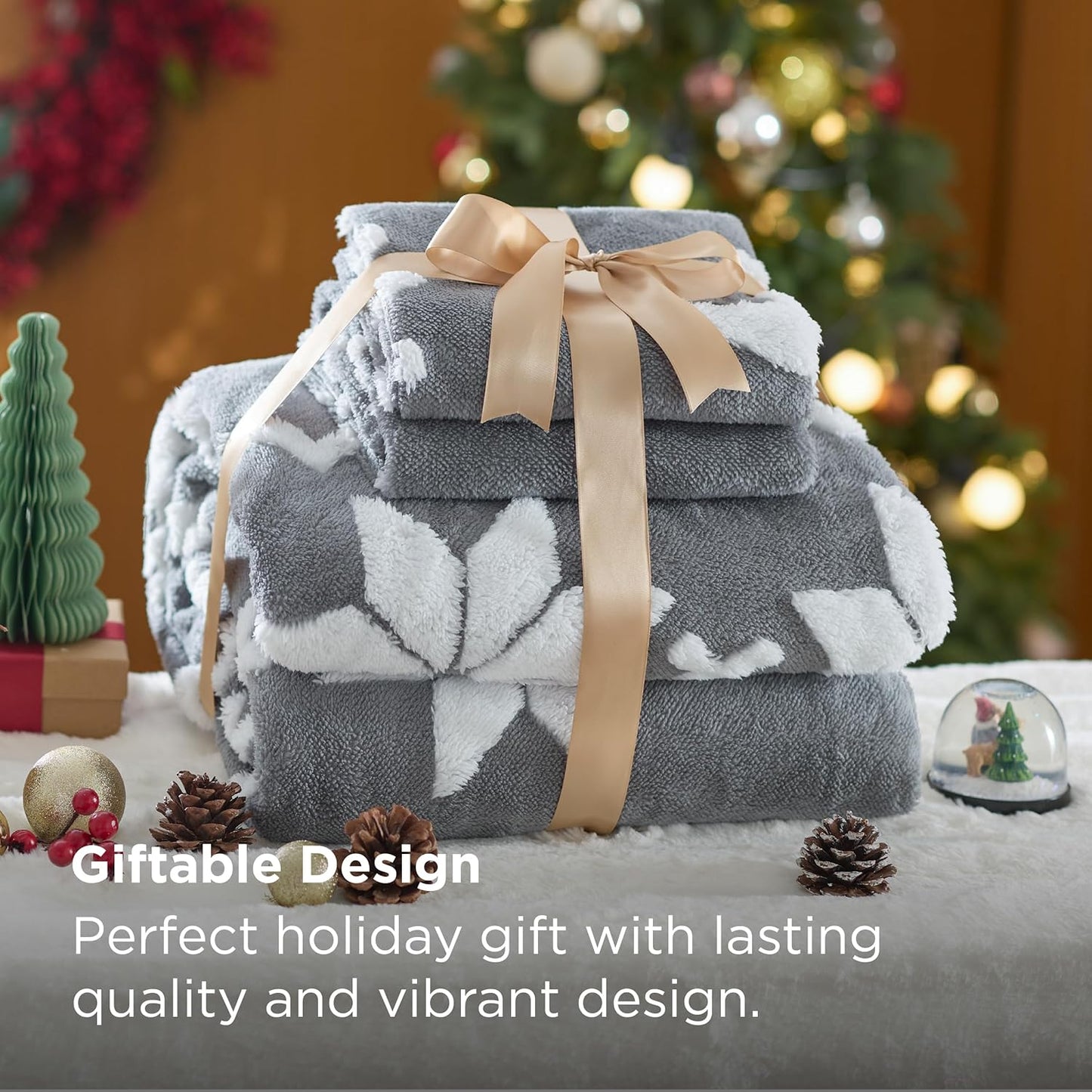 Bedsure Fluffy Christmas Duvet Cover Set - Ultra Soft Plush Shaggy Comforter Cover Queen Size, Warm Flannel Fleece Bed Sets for Winter, 3 Pieces, Reindeer Pattern, Grey