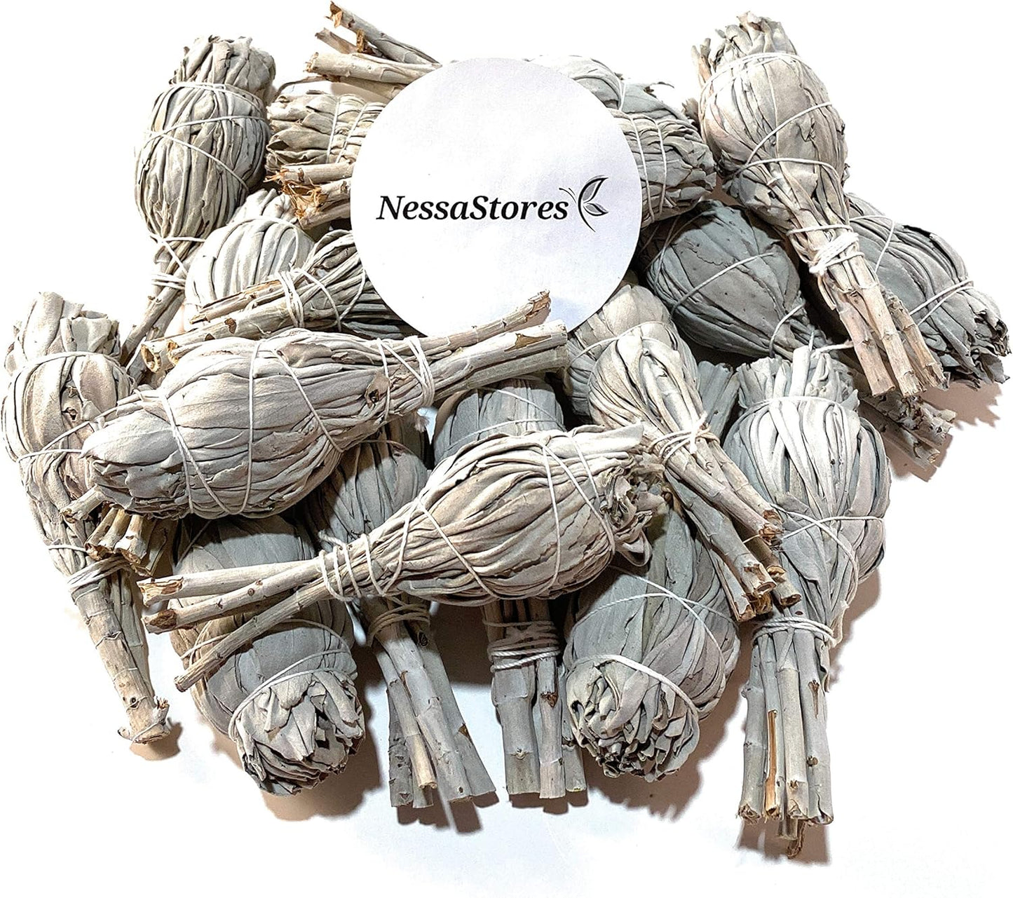 NessaStores 12 California White Sage Smudge Sticks, 3 to 4 Inch Hand Tied, All Natural for Home Cleansing, Stress Relief, & Clearing Negative Energy JC-005