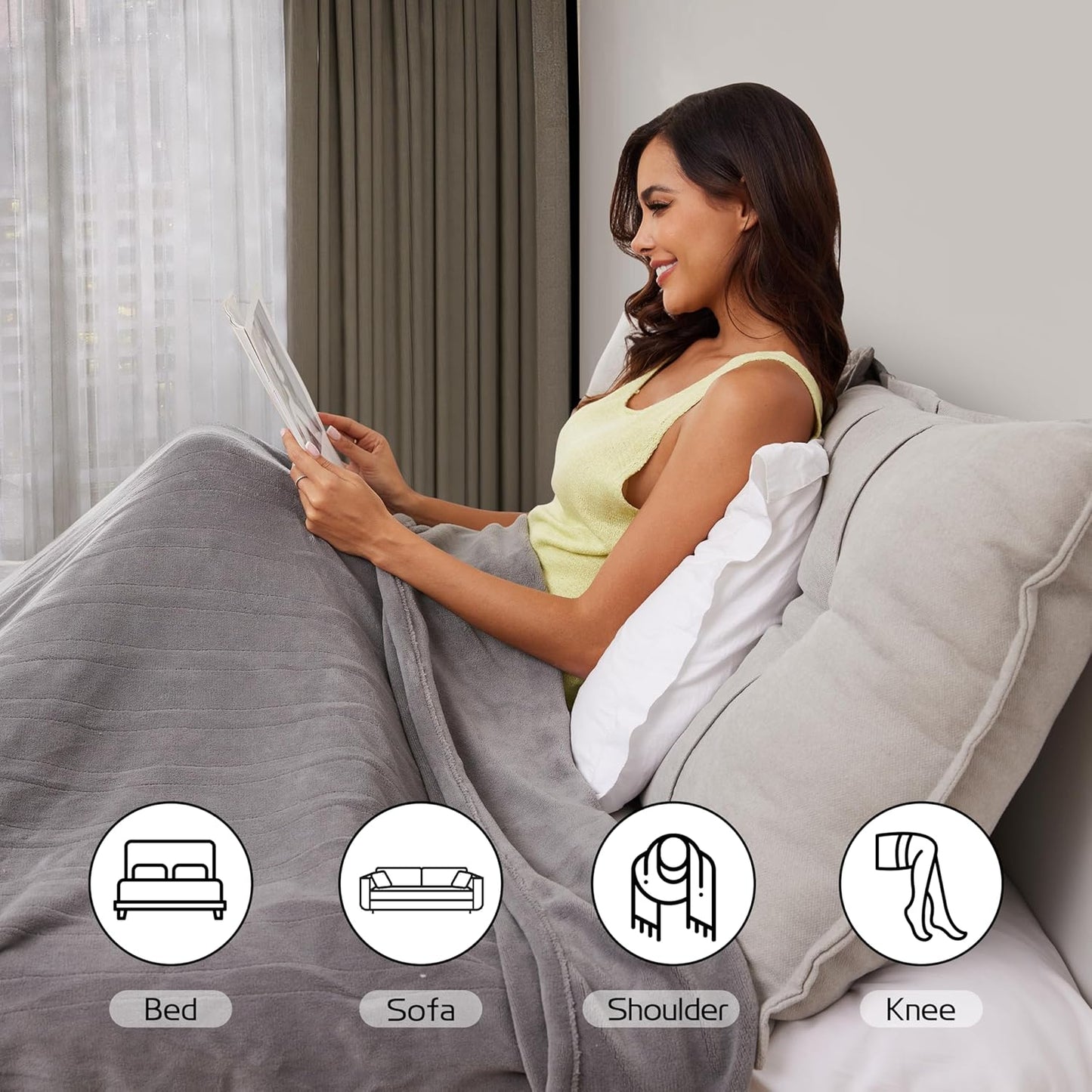 Electric Heated Blanket 72"x84" Full Size, Soft Coral Fleece with 4 Heating Levels and 10 Hours Auto-Off, Machine Washable, Cozy Plush Fabric for Home, Light Gray