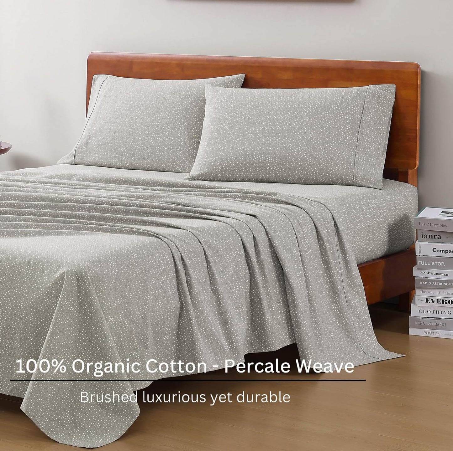 LANE LINEN 100% Organic Cotton Sheets King Size, Low Pilling Fade Resistant Machine Washable Naturally Cooling King Bedding Set, Soft & Comfy Sustainably Produced Cotton Sheets - Snowdrop