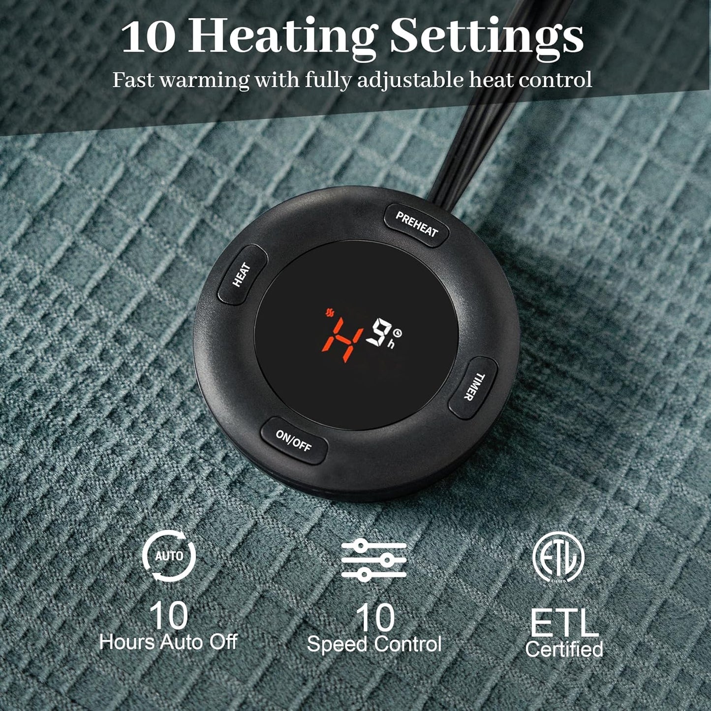 Electric Blanket Queen Size 84''X90'' - Heated Blanket with Dual Control Fast Heating 10 Heating Levels & 10 Hours Auto Off,ETL Certified Machine Washable (Green)