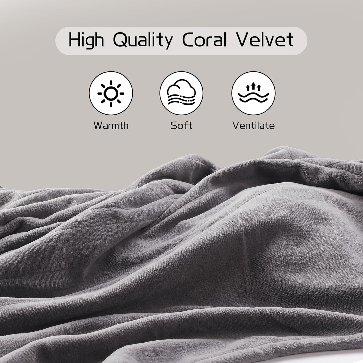 Electric Heated Blanket 84"x90" Queen Size, Soft Coral Fleece, Dual Controllers with 4 Heating Levels and 10 Hours Auto-Off, Machine Washable, Cozy Plush Fabric for Home, Light Grey